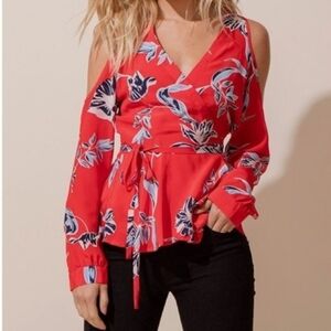 Yumi Kim Love Struck Red Floral Silk Wrap Blouse